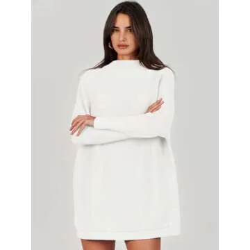 ANRABESS Women Oversized Casual Loose Turtleneck Long Sleeve Slouchy Baggy Knit Tunic Sweaters Pullover 2024 Fall Outfits White Medium