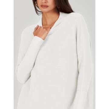 ANRABESS Women Oversized Casual Loose Turtleneck Long Sleeve Slouchy Baggy Knit Tunic Sweaters Pullover 2024 Fall Outfits White Medium