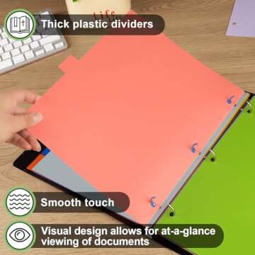 HABGP 16Pcs/2 Set 8 Tab Dividers for 3 Ring Binder, 16 Pcs Multicolor 3 Ring Binder Dividers with Tabs, Page Folder Dividers, Plastic Tabbed File Dividers with Tabs, Three Ring Binder Index Dividers