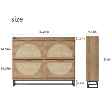 Maupvit Large Rattan Shoe Storage Cabinet for Entryway