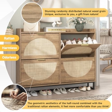 Maupvit Large Rattan Shoe Storage Cabinet for Entryway