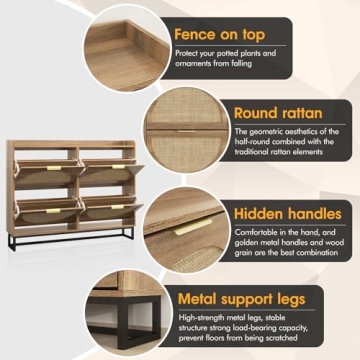 Maupvit Large Rattan Shoe Storage Cabinet for Entryway