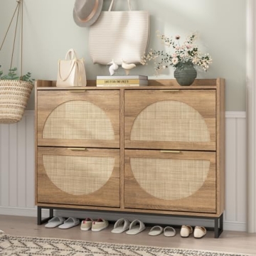 Maupvit Large Rattan Shoe Storage Cabinet for Entryway