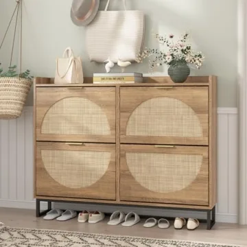 Maupvit Large Rattan Shoe Storage Cabinet for Entryway