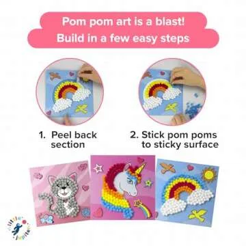 Little Jupiter DIY Pom Pom Art - Makes 3 Art Pieces -Boy & Girl Crafts for Kids Age 3-5 - Toddler Crafts Ages 3-5 - Pom Pom Arts and Crafts - Art Projects for Kids 3-5 - (Set 2-Unicorn, Rainbow, Cat)