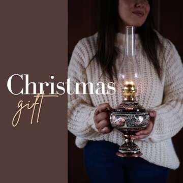 Handmade Copper Oil Lamp for Indoor Use 17.32” Vintage Hurricane Lanterns Decorative Indoor Emergency Lanterns for Power Outages Lights and Decorative Table Lamp Christmas Gift Farmhouse Kitchen Decor