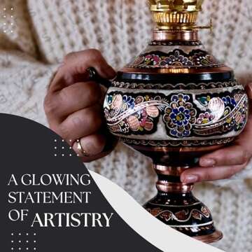 Handmade Copper Oil Lamp for Indoor Use 17.32” Vintage Hurricane Lanterns Decorative Indoor Emergency Lanterns for Power Outages Lights and Decorative Table Lamp Christmas Gift Farmhouse Kitchen Decor