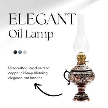 Handmade Copper Oil Lamp for Indoor Use 17.32” Vintage Hurricane Lanterns Decorative Indoor Emergency Lanterns for Power Outages Lights and Decorative Table Lamp Christmas Gift Farmhouse Kitchen Decor