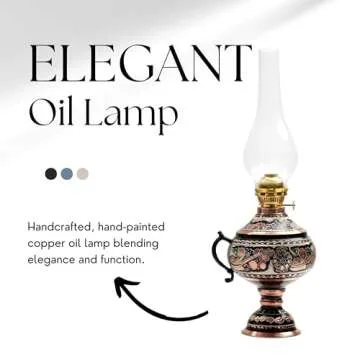 Handmade Copper Oil Lamp for Indoor Use 17.32” Vintage Hurricane Lanterns Decorative Indoor Emergency Lanterns for Power Outages Lights and Decorative Table Lamp Christmas Gift Farmhouse Kitchen Decor