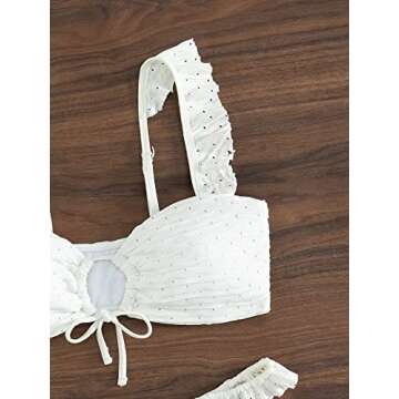 SOLY HUX Women's Ruffle Trim Tie Front Bikini Set Bathing Suits 2 Piece Swimsuit Solid White M