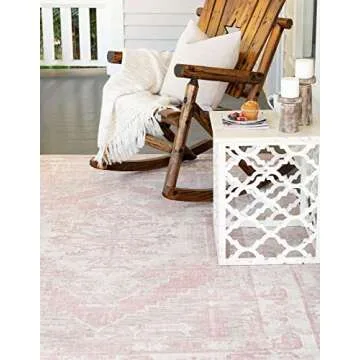 Unique Loom Outdoor Traditional Collection Area Rug - Valeria (6' 1" x 9' Rectangle, Pink/ Ivory)