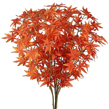 Sggvecsy 4Pcs Artificial Maple Leaves Branches Fake Fall Leaves Stems Maple Leaves Shrubs Autumn Lea...