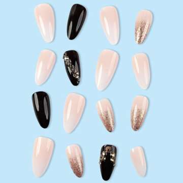 Coffin Press on Nails Short Square Fake Nails with Black&White French Tip Nails Designs Glossy False Nails with Glue on Nails Press Ons Artificial Nails for Women,24Pcs Short Square False Nail Tips