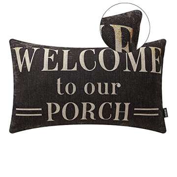 TRENDIN Decorative Throw Pillow Cover 20x12 inch Rustic Look Black Welcome to Our Porch Cushion Case Rectangular Shape PL347TR