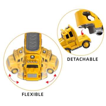 TEMI Construction Truck Toys Cars for Toddlers 3-5 - 7-in-1 Friction Powered Vehicle Toy 3 4 5 6 Year Old Boys, Carrier Transport Trucks Kids Years, Car Set Age 3-9 Boys and Girls