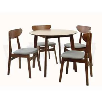 Wickerix Dining Room Set of 4 Yumiko Chairs and Round Dining Table Kitchen Modern Solid Wood w/Padded Seat