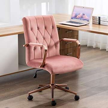 DUHOME Desk Chair Pink Office Chair Home Office Desk Chairs with Wheels Computer Chair for Office Desks Swivel Adjustable Velvet Chair with Armrest