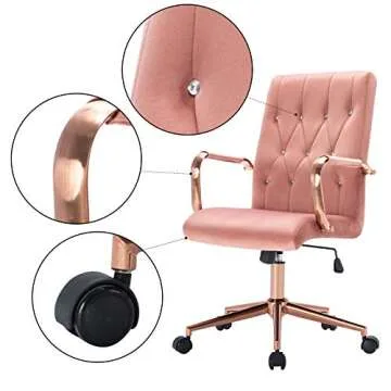 DUHOME Desk Chair Pink Office Chair Home Office Desk Chairs with Wheels Computer Chair for Office Desks Swivel Adjustable Velvet Chair with Armrest