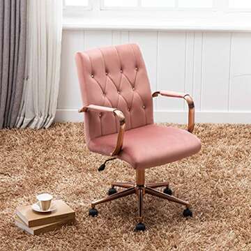 DUHOME Desk Chair Pink Office Chair Home Office Desk Chairs with Wheels Computer Chair for Office Desks Swivel Adjustable Velvet Chair with Armrest