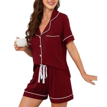 HNG Short Sleeve Pajama Set For Women Sets 2 Piece Outfits Sleepwear For Women Wine Red,M