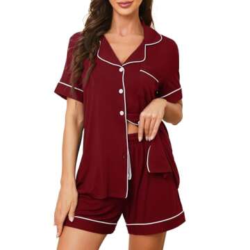 HNG Short Sleeve Pajama Set For Women Sets 2 Piece Outfits Sleepwear For Women Wine Red,M