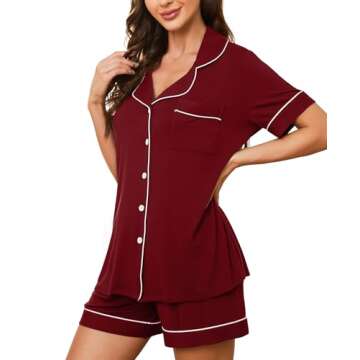 HNG Short Sleeve Pajama Set For Women Sets 2 Piece Outfits Sleepwear For Women Wine Red,M