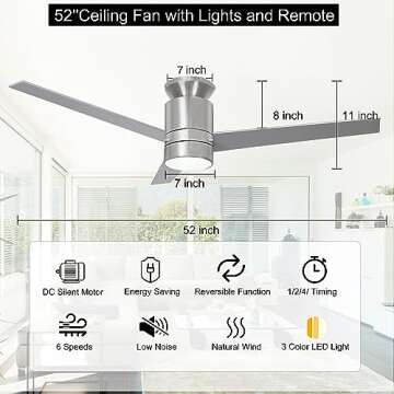 Flybull 52'' Flush Mount Ceiling Fan with Lights and Remote – Modern, Energy-Efficient Home Essent...