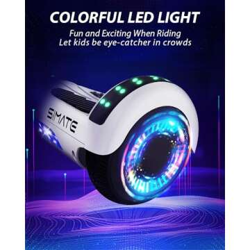 SIMATE Hoverboard, 6.5" Self Balancing Hover Boards with Bluetooth and LED Light Wheels | Top 8.5mph & 8.5 Miles Range Power by Dual 250W Motor, Gifts for Kids Adults