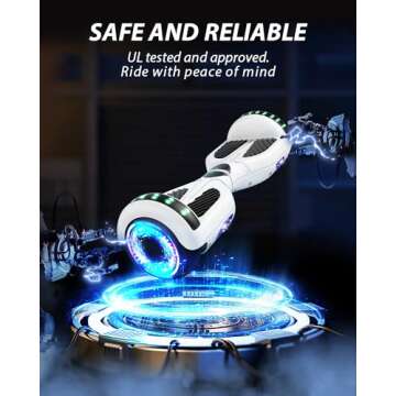 SIMATE Hoverboard, 6.5" Self Balancing Hover Boards with Bluetooth and LED Light Wheels | Top 8.5mph & 8.5 Miles Range Power by Dual 250W Motor, Gifts for Kids Adults