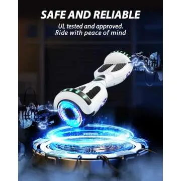 SIMATE Hoverboard, 6.5" Self Balancing Hover Boards with Bluetooth and LED Light Wheels | Top 8.5mph & 8.5 Miles Range Power by Dual 250W Motor, Gifts for Kids Adults