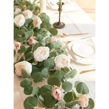 MISSPIN 2pcs Artificial Flowers Garland Spring Eucalyptus Garland Vintage Fake Flower Peony Rose Vine Greenery Decorative Wall Hanging Plant for Wedding Arch Door Arrangement Party Decor