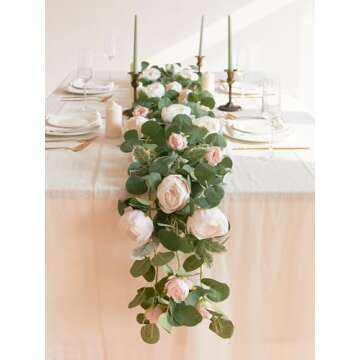 MISSPIN 2pcs Artificial Flowers Garland Spring Eucalyptus Garland Vintage Fake Flower Peony Rose Vine Greenery Decorative Wall Hanging Plant for Wedding Arch Door Arrangement Party Decor