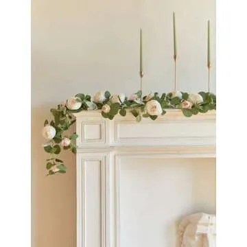 MISSPIN 2pcs Artificial Flowers Garland Spring Eucalyptus Garland Vintage Fake Flower Peony Rose Vine Greenery Decorative Wall Hanging Plant for Wedding Arch Door Arrangement Party Decor