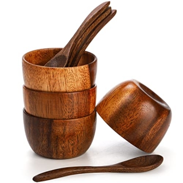 Lyellfe Acacia Wooden Bowls Set with Spoons for Dips