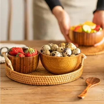 Lyellfe Acacia Wooden Bowls Set with Spoons for Dips