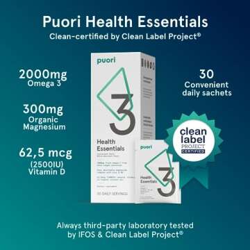 Puori P3 Health Essentials - Multivitamins for Men and Women - 30 Servings - Omega 3, Vitamin D, Mag...