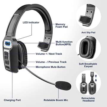 Trucker Bluetooth Headset V5.2 Wireless with AI Noise Canceling Microphone