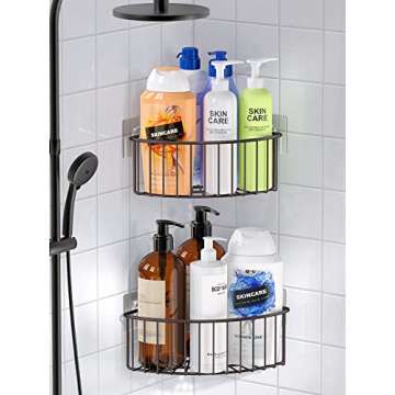 SMARTAKE 2-Pack Corner Shower Caddy Deep Basket Design, SUS304 Stainless Steel, Wall Mounted Bathroom Shelf with Adhesive, Storage Organizer for Toilet, Dorm and Kitchen (Bronze)