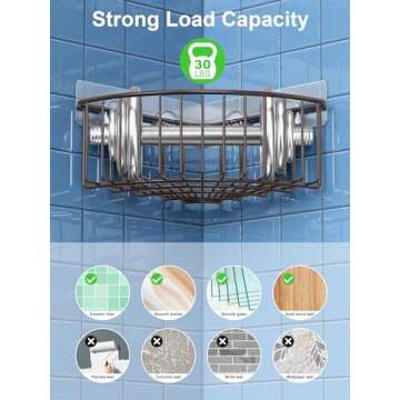 SMARTAKE 2-Pack Corner Shower Caddy Deep Basket Design, SUS304 Stainless Steel, Wall Mounted Bathroom Shelf with Adhesive, Storage Organizer for Toilet, Dorm and Kitchen (Bronze)