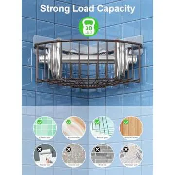 SMARTAKE 2-Pack Corner Shower Caddy Deep Basket Design, SUS304 Stainless Steel, Wall Mounted Bathroom Shelf with Adhesive, Storage Organizer for Toilet, Dorm and Kitchen (Bronze)
