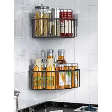 SMARTAKE 2-Pack Corner Shower Caddy Deep Basket Design, SUS304 Stainless Steel, Wall Mounted Bathroom Shelf with Adhesive, Storage Organizer for Toilet, Dorm and Kitchen (Bronze)