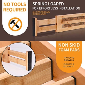 Toydoooco Bamboo Drawer Dividers for Organized Spaces