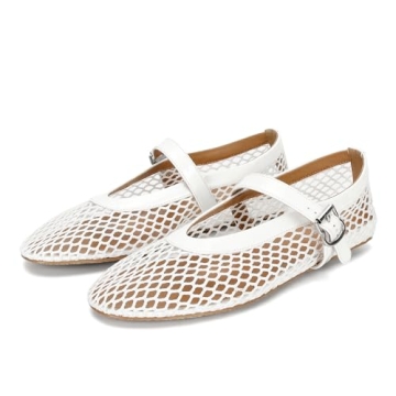 DOEYG Mesh Ballet Flats for Women – Stylish and Comfortable White Casual Shoes