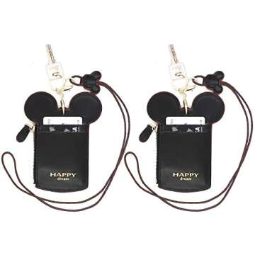 QiMing Mouse Ears Card Holder - Cute PU Leather Accessory for Women