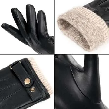 OZERO Mens Winter Gloves Nappa Leather Warm Wool Touchscreen Dress Glove - Thermal Gifts for Dad or Husband