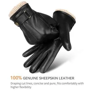 OZERO Mens Winter Gloves Nappa Leather Warm Wool Touchscreen Dress Glove - Thermal Gifts for Dad or Husband