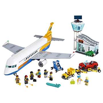 LEGO City Passenger Airplane 60262, with Radar Tower, Airport Truck with a Car Elevator, Red Convert...
