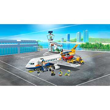 LEGO City Passenger Airplane 60262, with Radar Tower, Airport Truck with a Car Elevator, Red Convertible, 4 Passenger and 4 Airport Staff Minifigures, Plus a Baby Figure (669 Pieces)