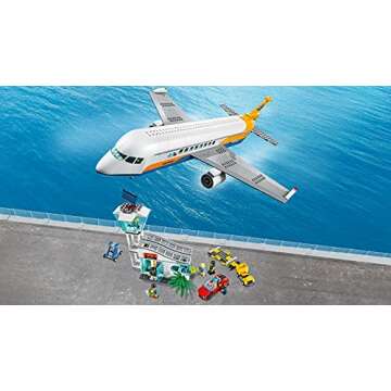 LEGO City Passenger Airplane 60262, with Radar Tower, Airport Truck with a Car Elevator, Red Convertible, 4 Passenger and 4 Airport Staff Minifigures, Plus a Baby Figure (669 Pieces)