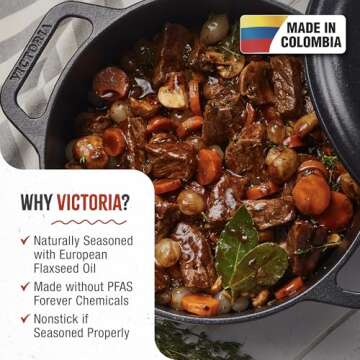 Victoria 6-Quart Cast Iron Dutch Oven with Lid and Dual Loop Handles, Seasoned with Flaxseed Oil, Ma...